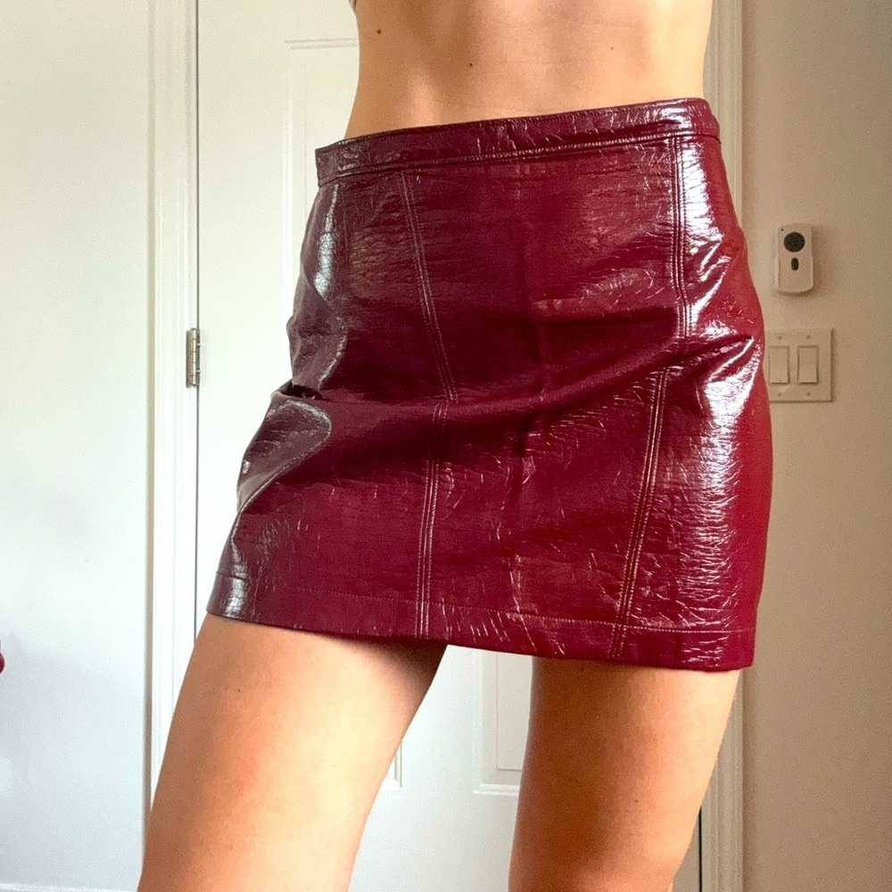 Burgundy Faux Leather A-Line Mini Skirt